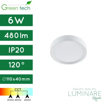 led panel-okrugli-nadgradni-6w-bijeli-cct prekidač-ip20-4 godine jamstva-green tech-luminare rasvjeta
