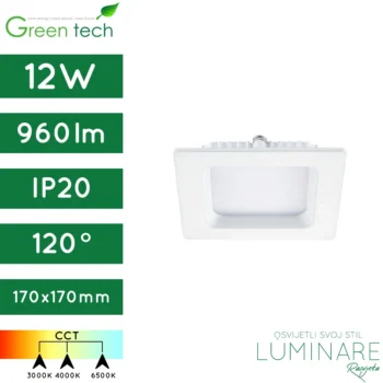 led panel-kvadratni-ugradbeni-12w-bijeli-cct prekidač-ip20-4 godine jamstva-green tech-luminare rasvjeta