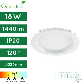 led panel-okrugli-ugradbeni-18w-bijeli-cct prekidač-ip20-4 godine jamstva-green tech-luminare rasvjeta