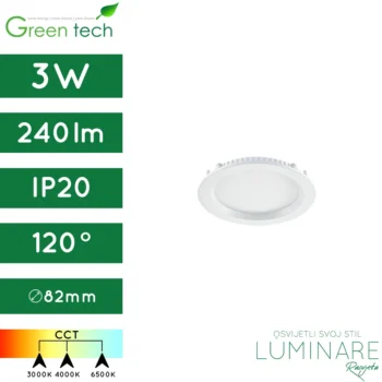 led panel-okrugli-ugradbeni-3w-bijeli-cct prekidač-ip20-4 godine jamstva-green tech-luminare rasvjeta
