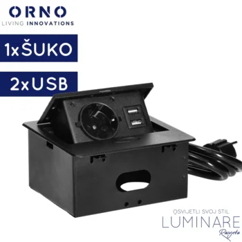 ugradbena uticnica za namjestaj 1x suko 2x usb-crna-luminare rasvjeta