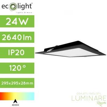 led panel 24w kvadratni ugradbeni crni neutralne boje svjetlosti-luminare rasvjeta