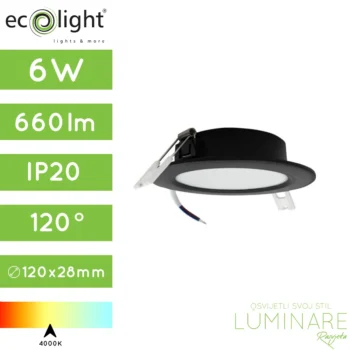 led panel 6w okrugli ugradbeni crni neutralne boje svjetlosti-luminare rasvjeta