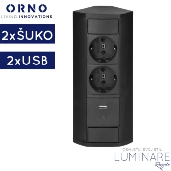 nadgradna uticnica za namjestaj-2x schuko-2x usb-crna-luminare rasvjeta