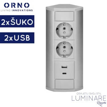 nadgradna uticnica za namjestaj-2x schuko-2x usb-srebrna siva-luminare rasvjeta