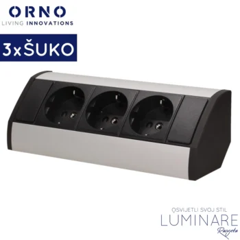 nadgradna uticnica za namjestaj-3x schuko-crno-srebrna-luminare rasvjeta