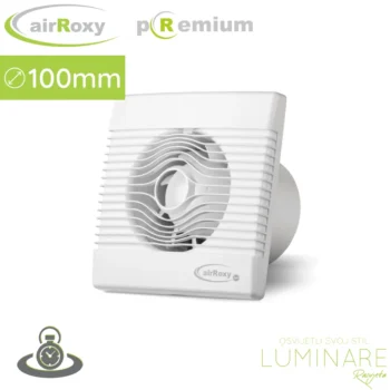 airRoxy pREMIUM Ø100 mm kupaonski ventilator s timer senzorom, bijela prednja rešetka modernog dizajna