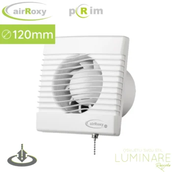 Kupaonski ventilator za kupaonicu sa poteznim prekidačem, promjera 120 mm, 16W i 158 m³/h.