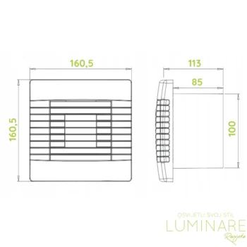 Dimenzije airRoxy pRim kupaonskih ventilatora promjera 100mm