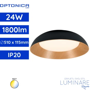 LED plafonjera 24W crno drvo Optonica stropna svjetiljka moderan kontrast dizajn