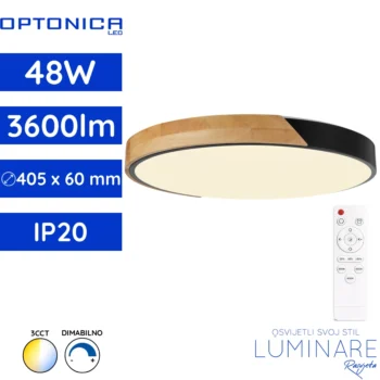 LED plafonjera 48W crno drvo Optonica stropna svjetiljka s daljinskim upravljačem