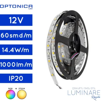 led traka 5050-14.4w-60led-ip20-rgb+3000k-12milimetara-1000lumena-luminare rasvjeta