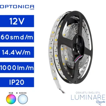 led traka 5050-14.4w-60led-ip20-rgb+6000k-12milimetara-1000lumena-luminare rasvjeta