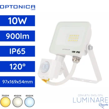 Bijeli LED reflektor sa senzorom SMD 10W (900 lm, 90 lm/W) u 3000K, 4000K i 6000K.