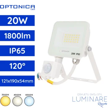 Bijeli LED reflektor sa senzorom SMD 20W (1800 lm, 90 lm/W) u 3000K, 4000K i 6000K.