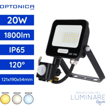 LED REFLEKTOR SMD 20W CRNI IP65 SENZOR