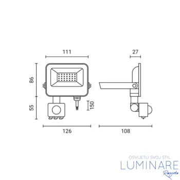 Alternative view of LED REFLEKTOR SMD 20W CRNI IP65 SENZOR