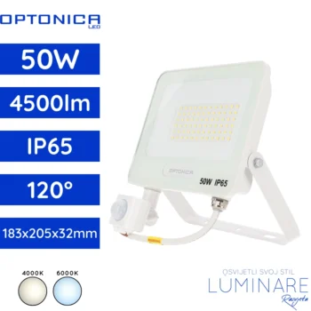 Bijeli LED reflektor sa senzorom SMD 50W (4500 lm, 90 lm/W) u 4000K i 6000K.